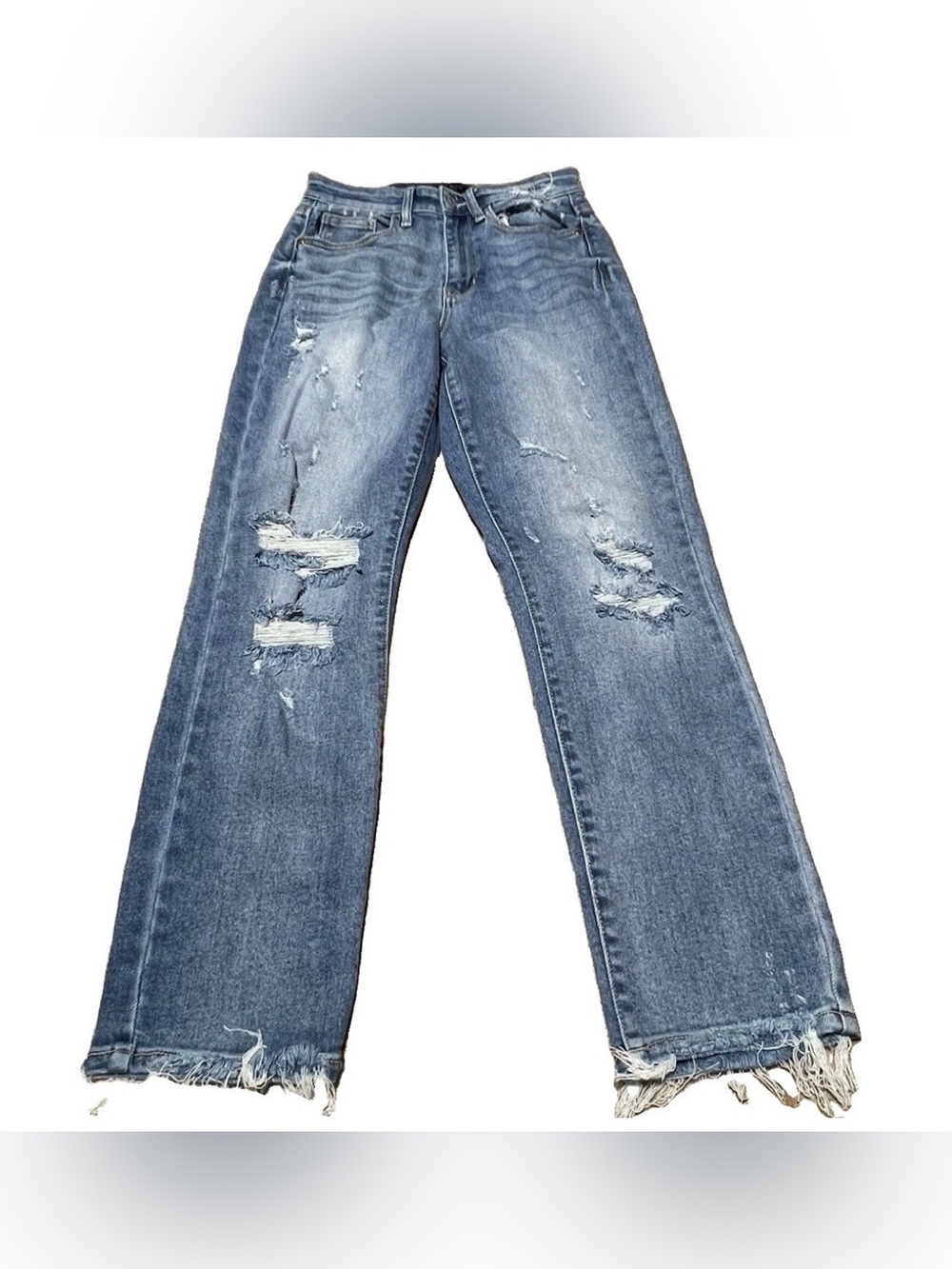Judy Blue High Rise Slim Straight Destructed Fray Stretch Blue Jeans Size 26